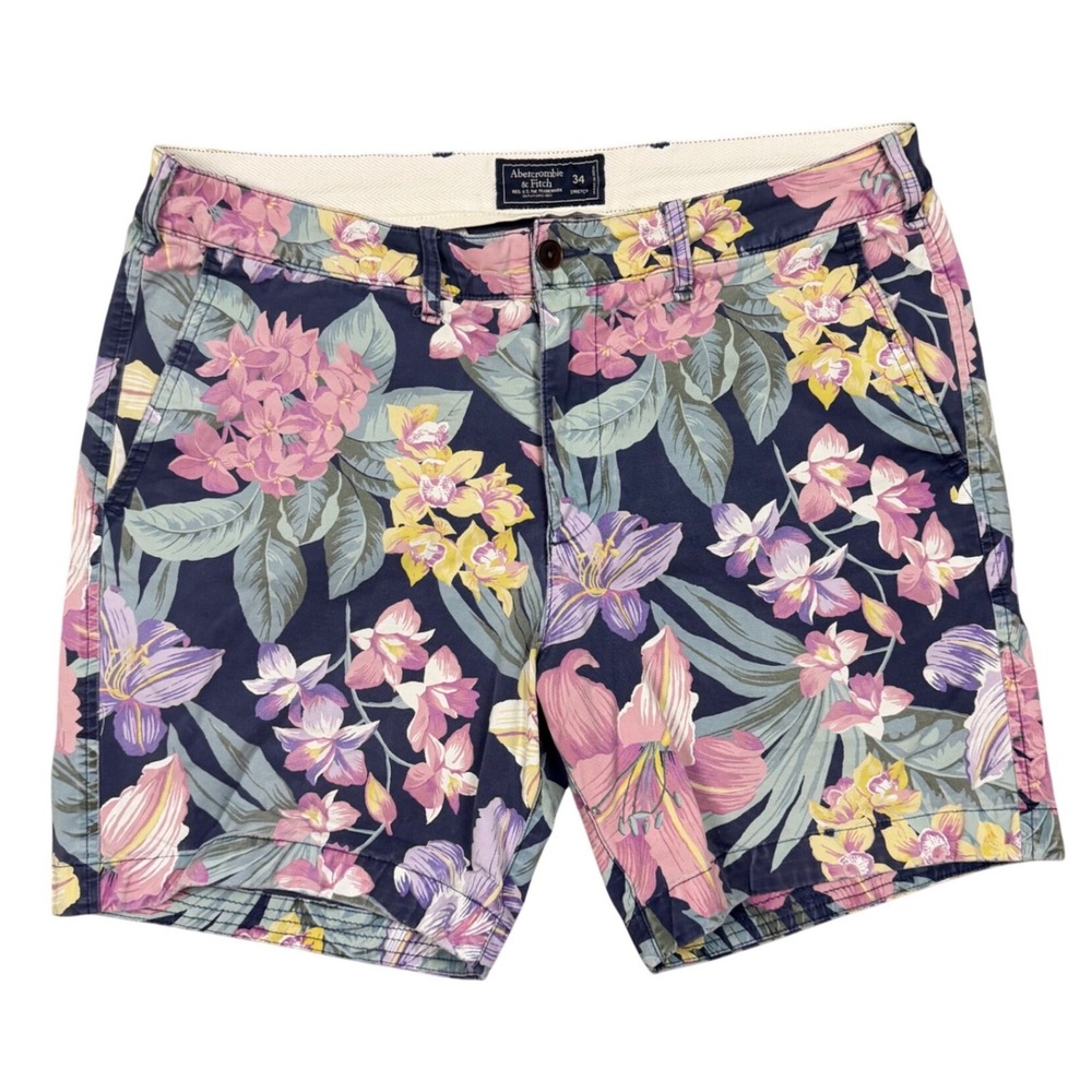 Abercrombie & Fitch Mens 34 Tropical Floral Shorts Navy Pink Preppy Vacation